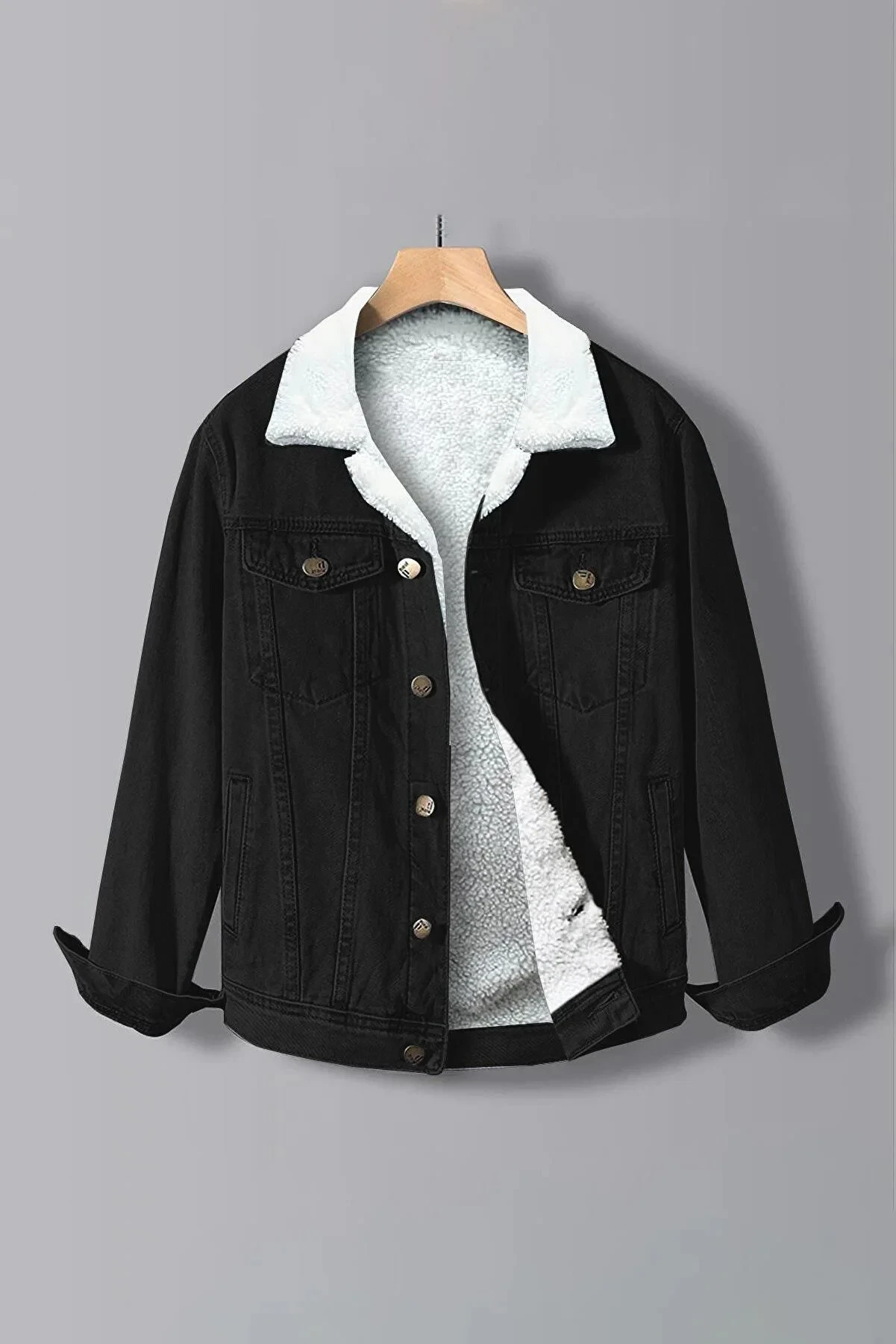 Edwox Men's Fur Lined Slim Fit Denim Jacket